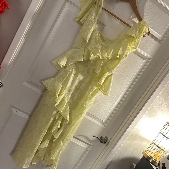 Chic One-Shoulder Yellow Ruffle Dress - Picture 2 of 7